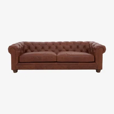 Furniture Village Alexander and James - Chesterfield Collection Hugo 4 Seater Leather Sofa - Satchel Pepper with Studs - Dark Feet