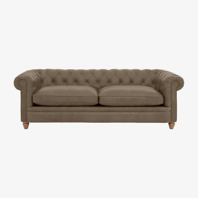 Furniture Village Alexander and James - Chesterfield Collection Ralph 4 Seater Leather Sofa - Taupe - Oak Feet