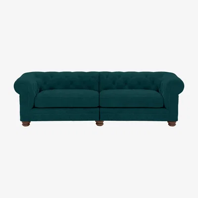Furniture Village Alexander and James - Chesterfield Collection Hugo 4 Seater Split Frame Fabric Sofa - Peacock - Dark Feet
