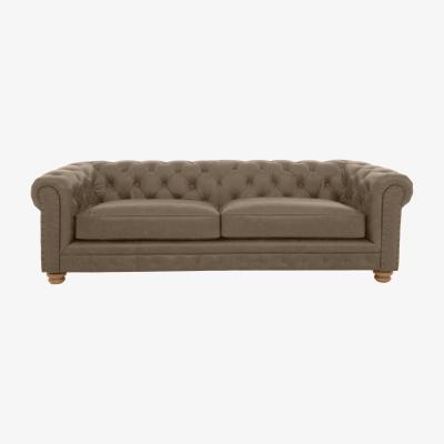 Furniture Village Alexander and James - Chesterfield Collection Hugo 4 Seater Leather Sofa - Taupe with Studs - Oak Feet