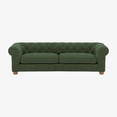 Furniture Village Alexander and James - Chesterfield Collection Hugo 4 Seater Fabric Sofa - Highland Green with Studs - Oak Feet