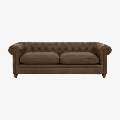 Furniture Village Alexander and James - Chesterfield Collection Ralph 4 Seater Leather Sofa - Satchel Biscotti with Studs - Dark Feet