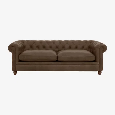 Furniture Village Alexander and James - Chesterfield Collection Ralph 4 Seater Leather Sofa - Satchel Biscotti with Studs - Dark Feet
