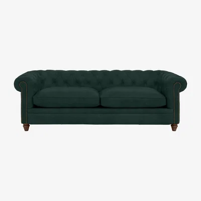 Furniture Village Alexander and James - Chesterfield Collection Ralph 4 Seater Fabric Sofa - Honeycreeper with Studs - Dark Feet