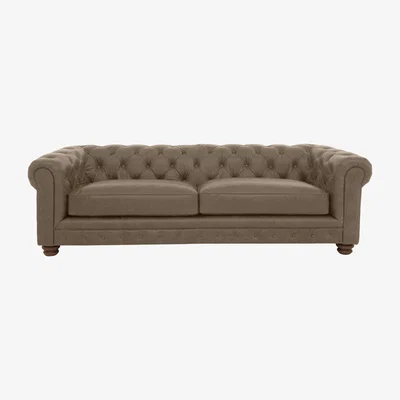 Furniture Village Alexander and James - Chesterfield Collection Hugo 4 Seater Leather Sofa - Case Taupe - Dark Feet
