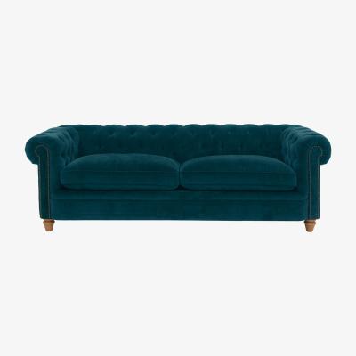Furniture Village Alexander and James - Chesterfield Collection Ralph 4 Seater Fabric Sofa - Chamonix Teal - Oak Feet with Studs