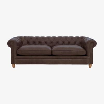 Furniture Village Alexander and James - Chesterfield Collection Ralph 4 Seater Leather Sofa - Satchel Nutmeg - Oak Feet