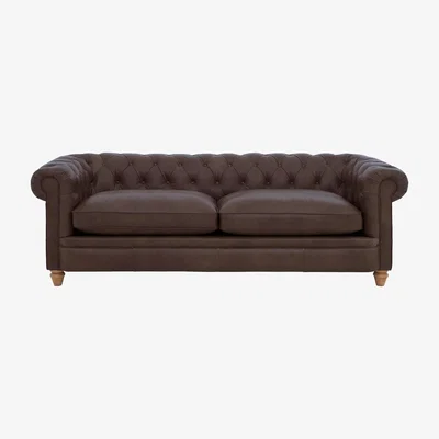 Furniture Village Alexander and James - Chesterfield Collection Ralph 4 Seater Leather Sofa - Satchel Nutmeg - Oak Feet