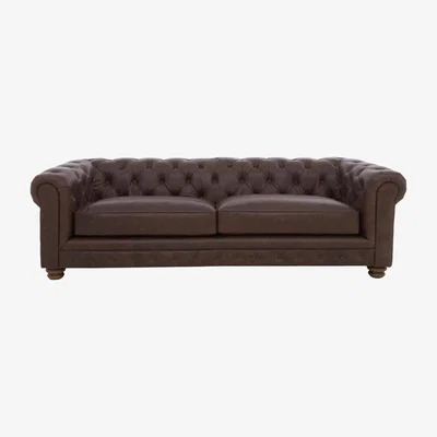 Furniture Village Alexander and James - Chesterfield Collection Hugo 4 Seater Leather Sofa - Satchel Nutmeg - Dark Feet