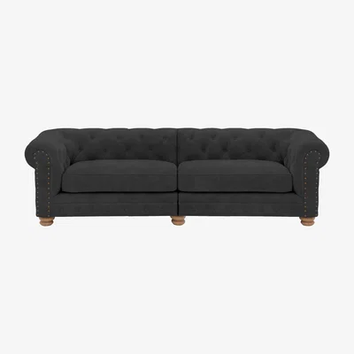 Furniture Village Alexander and James - Chesterfield Collection Hugo 4 Seater Split Frame Fabric Sofa - Boot with Studs - Oak Feet