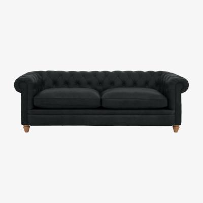 Furniture Village Alexander and James - Chesterfield Collection Ralph 4 Seater Leather Sofa - Indigo - Oak Feet