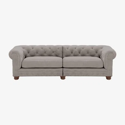 Furniture Village Alexander and James - Chesterfield Collection Hugo 4 Seater Split Frame Fabric Sofa - Chamonix Silver - Dark Feet