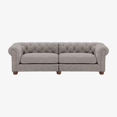Furniture Village Alexander and James - Chesterfield Collection Hugo 4 Seater Split Frame Fabric Sofa - Chamonix Silver with Studs - Dark Feet