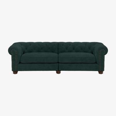 Furniture Village Alexander and James - Chesterfield Collection Hugo 4 Seater Split Frame Fabric Sofa - Honeycreeper with Studs - Dark Feet