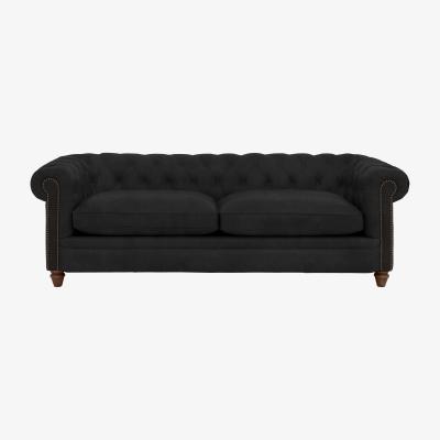 Furniture Village Alexander and James - Chesterfield Collection Ralph 4 Seater Fabric Sofa - Chocolate with Studs - Dark Feet