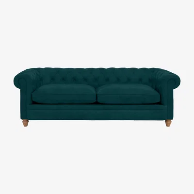 Furniture Village Alexander and James - Chesterfield Collection Ralph 4 Seater Fabric Sofa - Peacock - Oak Feet