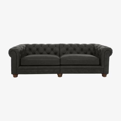 Furniture Village Alexander and James - Chesterfield Collection Hugo 4 Seater Split Frame Leather Sofa - Saxon - Dark Feet