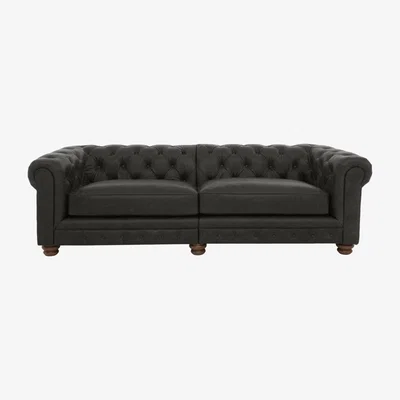Furniture Village Alexander and James - Chesterfield Collection Hugo 4 Seater Split Frame Leather Sofa - Saxon - Dark Feet