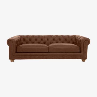 Furniture Village Alexander and James - Chesterfield Collection Hugo 4 Seater Leather Sofa - Satchel Pepper - Oak Feet