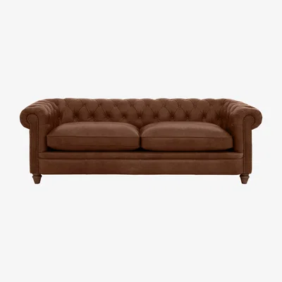 Furniture Village Alexander and James - Chesterfield Collection Ralph 4 Seater Leather Sofa - Satchel Pepper with Studs - Dark Feet