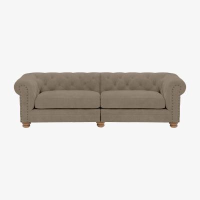 Furniture Village Alexander and James - Chesterfield Collection Hugo 4 Seater Split Frame Fabric Sofa - Mouse with Studs - Oak Feet