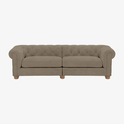 Furniture Village Alexander and James - Chesterfield Collection Hugo 4 Seater Split Frame Fabric Sofa - Mouse with Studs - Oak Feet