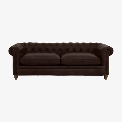 Furniture Village Alexander and James - Chesterfield Collection Ralph 4 Seater Leather Sofa - Cake with Studs - Dark Feet
