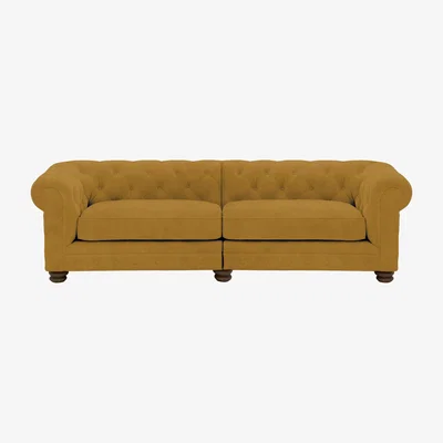 Furniture Village Alexander and James - Chesterfield Collection Hugo 4 Seater Split Frame Fabric Sofa - Turmeric - Dark Feet
