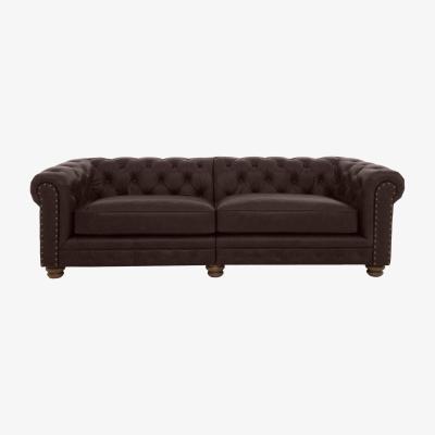 Furniture Village Alexander and James - Chesterfield Collection Hugo 4 Seater Split Frame Leather Sofa - Cake with Studs - Dark Feet