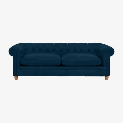 Furniture Village Alexander and James - Chesterfield Collection Ralph 4 Seater Fabric Sofa - Teal - Oak Feet