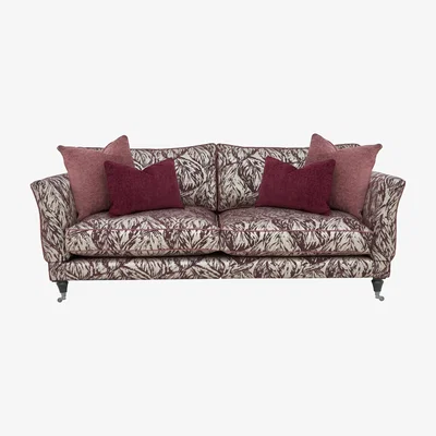 Furniture Village Boutique Chatterley 4 Seater Split Frame Sofa with Knole Arms - Canopy Mulberry with Ebony Castors