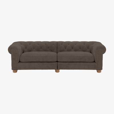 Furniture Village Alexander and James - Chesterfield Collection Hugo 4 Seater Split Frame Fabric Sofa - Discovery with Studs - Oak Feet