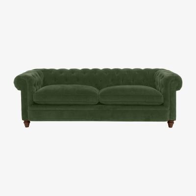 Furniture Village Alexander and James - Chesterfield Collection Ralph 4 Seater Fabric Sofa - Highland Green - Dark Feet