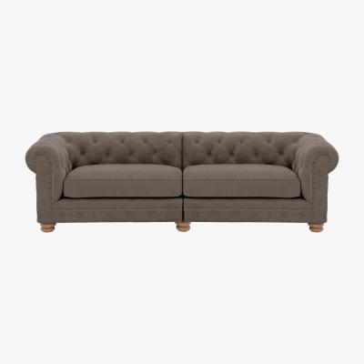 Furniture Village Alexander and James - Chesterfield Collection Hugo 4 Seater Split Frame Fabric Sofa - Wicker with Studs - Oak Feet
