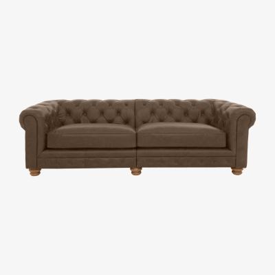 Furniture Village Alexander and James - Chesterfield Collection Hugo 4 Seater Split Frame Leather Sofa - Satchel Biscotti - Oak Feet