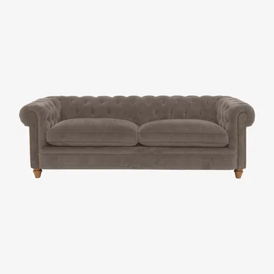 Furniture Village Alexander and James - Chesterfield Collection Ralph 4 Seater Fabric Sofa - Wicker with Studs - Oak Feet