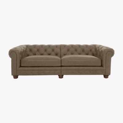 Furniture Village Alexander and James - Chesterfield Collection Hugo 4 Seater Split Frame Leather Sofa - Case Taupe - Dark Feet