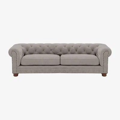 Furniture Village Alexander and James - Chesterfield Collection Hugo 4 Seater Fabric Sofa - Chamonix Silver with Studs - Dark Feet