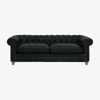 Furniture Village Alexander and James - Chesterfield Collection Ralph 4 Seater Leather Sofa - Indigo with Studs - Oak Feet
