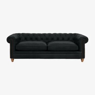 Furniture Village Alexander and James - Chesterfield Collection Ralph 4 Seater Leather Sofa - Indigo with Studs - Oak Feet