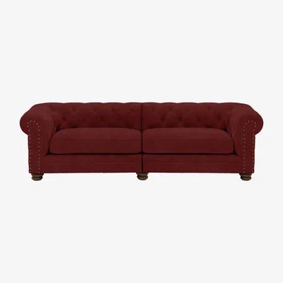Furniture Village Alexander and James - Chesterfield Collection Hugo 4 Seater Split Frame Fabric Sofa - Cranberry with Dark Feet St