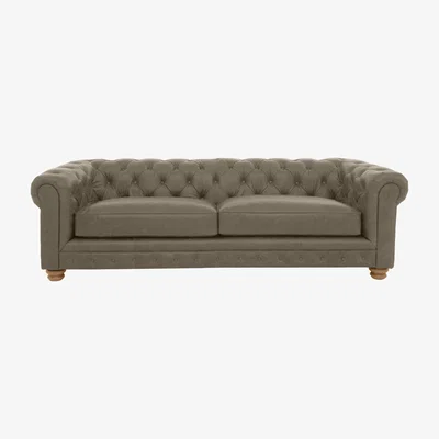 Furniture Village Alexander and James - Chesterfield Collection Hugo 4 Seater Leather Sofa - Bluster - Oak Feet