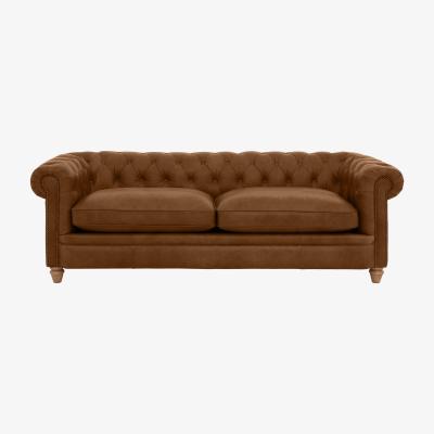 Furniture Village Alexander and James - Chesterfield Collection Ralph 4 Seater Leather Sofa - Satchel Latte with Studs - Oak Feet