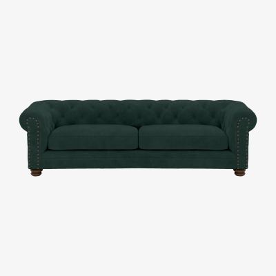 Furniture Village Alexander and James - Chesterfield Collection Hugo 4 Seater Fabric Sofa - Honeycreeper with Studs - Dark Feet