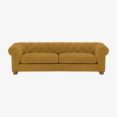 Furniture Village Alexander and James - Chesterfield Collection Hugo 4 Seater Fabric Sofa - Turmeric - Oak Feet