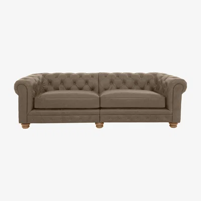 Furniture Village Alexander and James - Chesterfield Collection Hugo 4 Seater Split Frame Leather Sofa - Taupe - Oak Feet