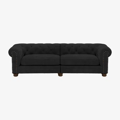 Furniture Village Alexander and James - Chesterfield Collection Hugo 4 Seater Split Frame Fabric Sofa - Chocolate with Studs - Dark Feet