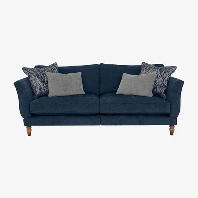 Furniture Village Boutique Chatterley 4 Seater Split Frame Sofa with Knole Arms - Bolero Midnight with Walnut Feet