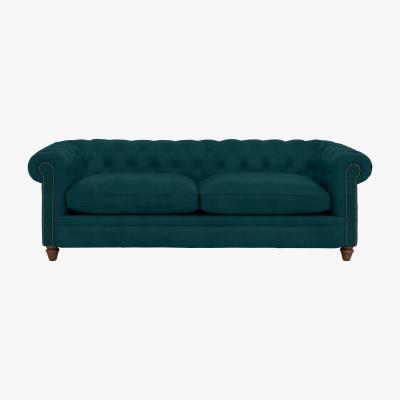 Furniture Village Alexander and James - Chesterfield Collection Ralph 4 Seater Fabric Sofa - Peacock with Studs - Dark Feet