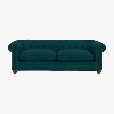 Furniture Village Alexander and James - Chesterfield Collection Ralph 4 Seater Fabric Sofa - Peacock with Studs - Dark Feet